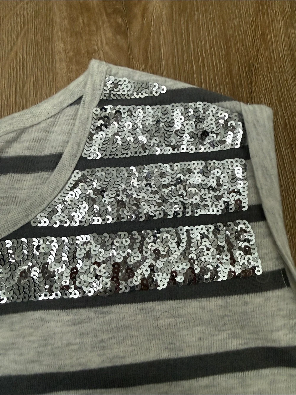 Justice Gray Striped Top with Sequin Accent